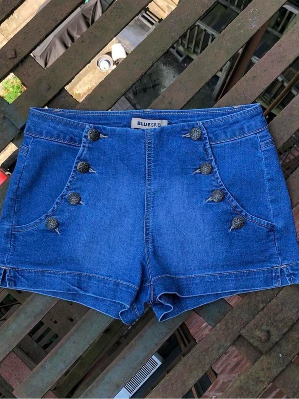 blue spice denim sailor shorts